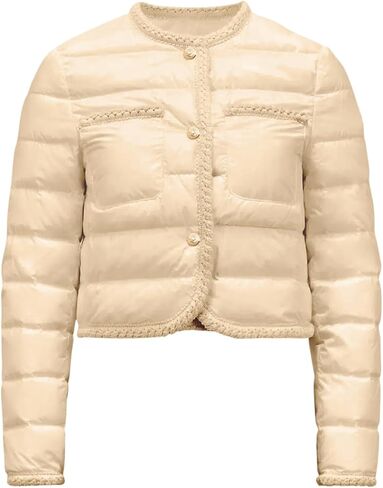 Cicy Bell Womens Cropped Puffer Jackets Quilted Lightweight Collarless Button Down Warm Winter Coats with Pockets in Saudi Arabia