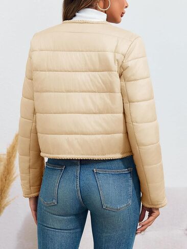 Cicy Bell Womens Cropped Puffer Jackets Quilted Lightweight Collarless Button Down Warm Winter Coats with Pockets in Saudi Arabia