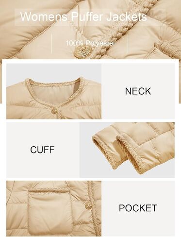 Cicy Bell Womens Cropped Puffer Jackets Quilted Lightweight Collarless Button Down Warm Winter Coats with Pockets in Saudi Arabia