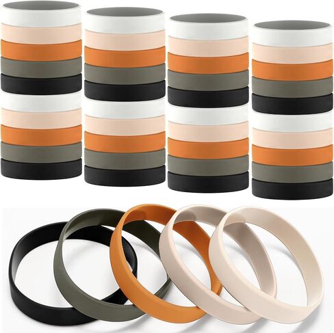 50 Pack Silicone Rubber Bracelets Rubber Wristbands Bulk Adults Rubber Bands Solid Color Plain Silicone Bracelets for Men Women Identification Event Party Favors Gifts Decorations (Brown) in Kuwait