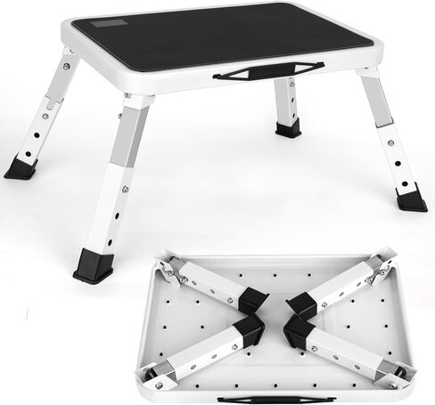 Folding Step Stool, Height Adjustable RV Steps Stool with a Non-Slip Platform Mat and Foldable Thick Rubber Feet, Collapsible Step Stools for Adults, Kitchen, Home, Office, 330 Lbs Capacity (White) in Saudi Arabia
