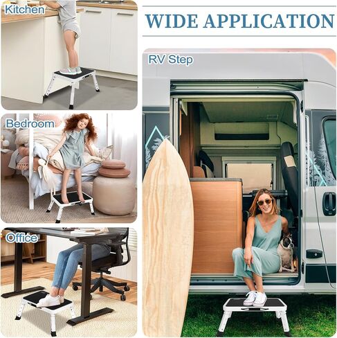 Folding Step Stool, Height Adjustable RV Steps Stool with a Non-Slip Platform Mat and Foldable Thick Rubber Feet, Collapsible Step Stools for Adults, Kitchen, Home, Office, 330 Lbs Capacity (White) in Saudi Arabia