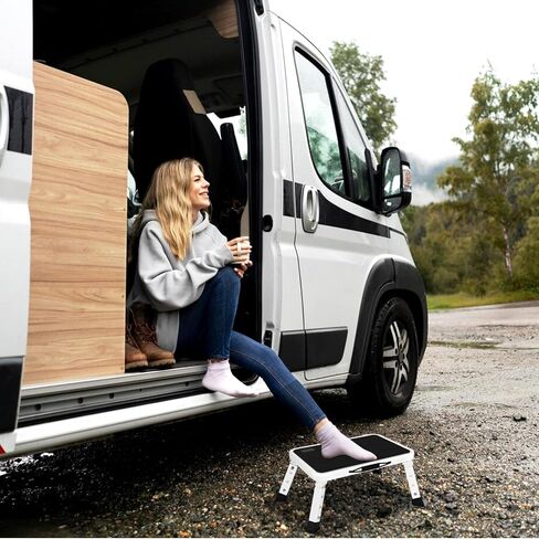 Folding Step Stool, Height Adjustable RV Steps Stool with a Non-Slip Platform Mat and Foldable Thick Rubber Feet, Collapsible Step Stools for Adults, Kitchen, Home, Office, 330 Lbs Capacity (White) in Saudi Arabia