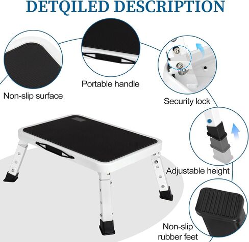 Folding Step Stool, Height Adjustable RV Steps Stool with a Non-Slip Platform Mat and Foldable Thick Rubber Feet, Collapsible Step Stools for Adults, Kitchen, Home, Office, 330 Lbs Capacity (White) in Saudi Arabia