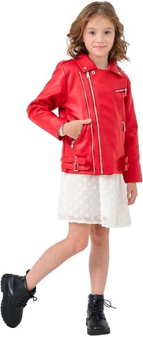 Girls Boys Biker Jacket Faux Leather Rivets Leather Motor Jacket Coat For Kids 3-16Years in Kuwait