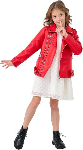 Girls Boys Biker Jacket Faux Leather Rivets Leather Motor Jacket Coat For Kids 3-16Years in Kuwait