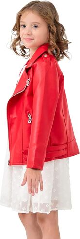 Girls Boys Biker Jacket Faux Leather Rivets Leather Motor Jacket Coat For Kids 3-16Years in Kuwait