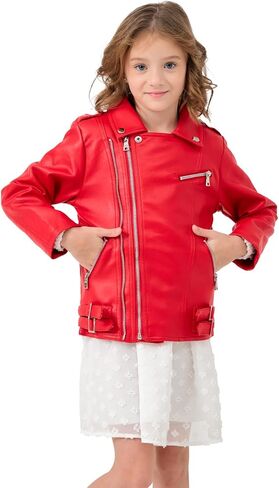 Girls Boys Biker Jacket Faux Leather Rivets Leather Motor Jacket Coat For Kids 3-16Years in Kuwait