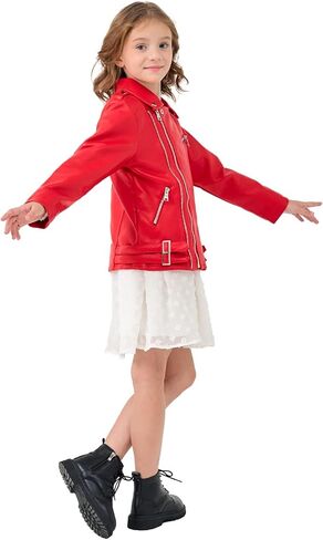 Girls Boys Biker Jacket Faux Leather Rivets Leather Motor Jacket Coat For Kids 3-16Years in Kuwait
