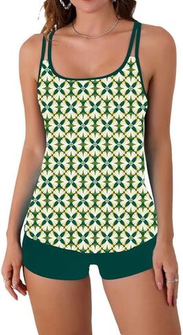 ملابس سباحة B2prity Tankini للنساء قطعتين لباس سباحة للتحكم في البطن، قطع علوية طويلة بدون أكمام مع شورت in Saudi Arabia