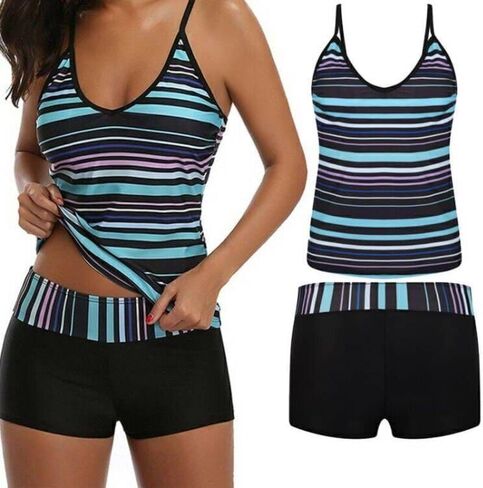 Women's Two Piece Swimwear Gradient Color Tankini Set Top with Shorts Low Waist Sporty Swimsuit Bikini in Saudi Arabia