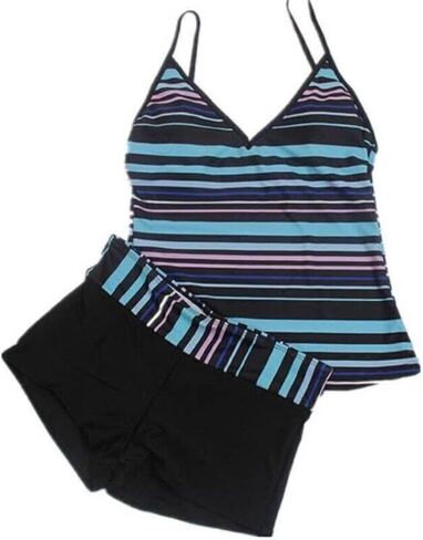 Women's Two Piece Swimwear Gradient Color Tankini Set Top with Shorts Low Waist Sporty Swimsuit Bikini in Saudi Arabia