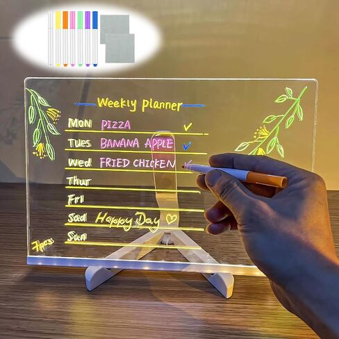 OneNine LED Note Board with Colors, 2024 New Glowing Acrylic Message Marker Board, Light up Dry Erase Board with Stand as a Glow Memo Letter Board Note Glass White Board (11.8 * 7.9in) in Saudi Arabia