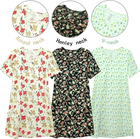 مجموعة من 3 قمصان نوم نسائية، قمصان نوم ناعمة للنساء، فستان بأكمام قصيرة، ملابس نوم (S-3X) in Kuwait