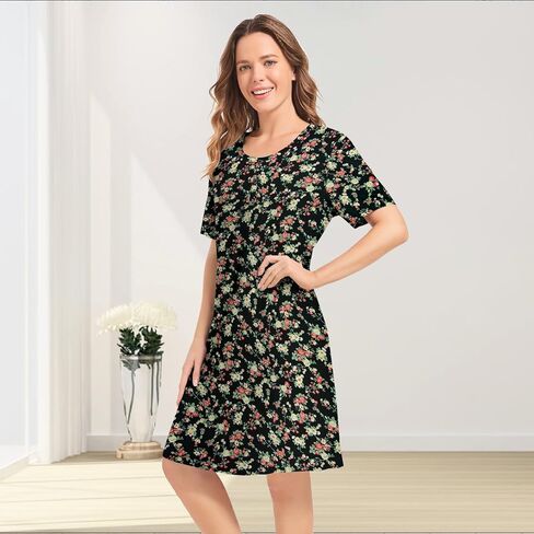 مجموعة من 3 قمصان نوم نسائية، قمصان نوم ناعمة للنساء، فستان بأكمام قصيرة، ملابس نوم (S-3X) in Kuwait