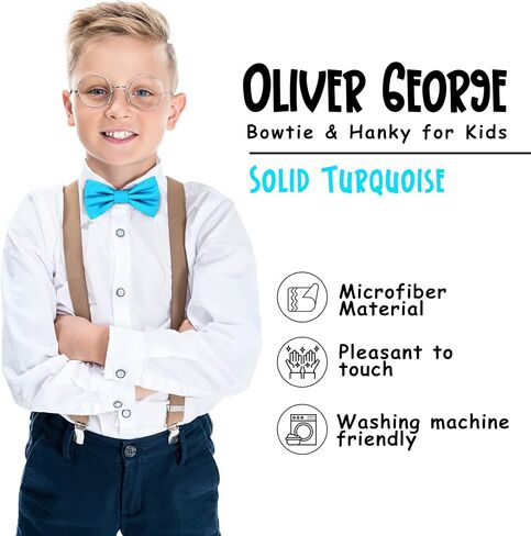 Oliver George Boys Child Kids Bow Ties Solid Color Adjustable Pre Tied Clip-On Bow Tie Handkerchief Set in Saudi Arabia