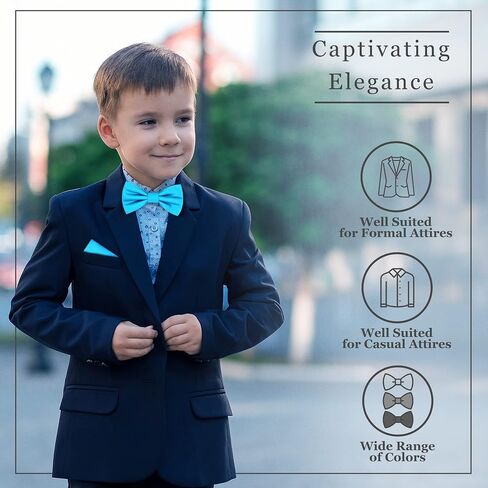 Oliver George Boys Child Kids Bow Ties Solid Color Adjustable Pre Tied Clip-On Bow Tie Handkerchief Set in Saudi Arabia