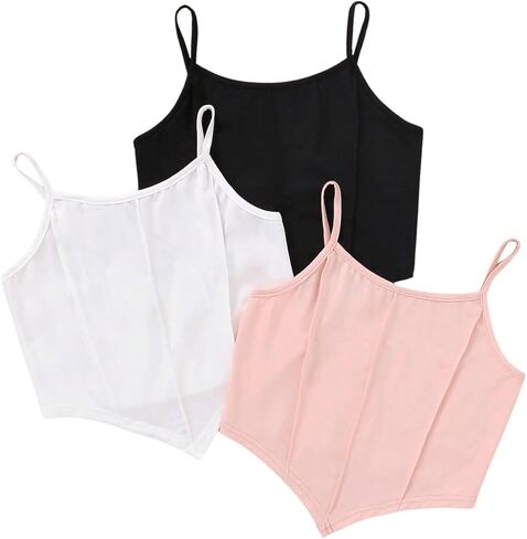 OYOANGLE Girl's 3 Packs Spaghetti Straps Cami Top Asymmetrical Hem Backless Crop Tops in Saudi Arabia