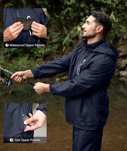 ZITY Rain Suit for Men Waterproof Golf Rain Gear with Lightweight Breathable Mesh Waterpoof Zipper Pockets for Fishing Hiking in Saudi Arabia