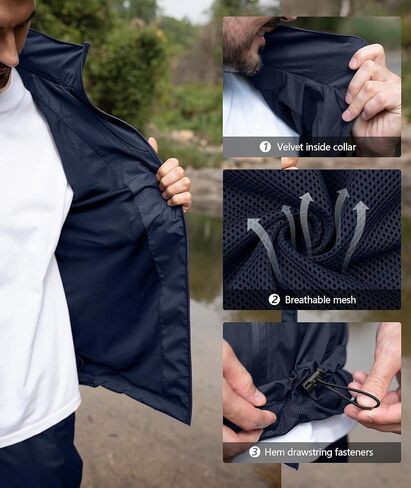 ZITY Rain Suit for Men Waterproof Golf Rain Gear with Lightweight Breathable Mesh Waterpoof Zipper Pockets for Fishing Hiking in Saudi Arabia