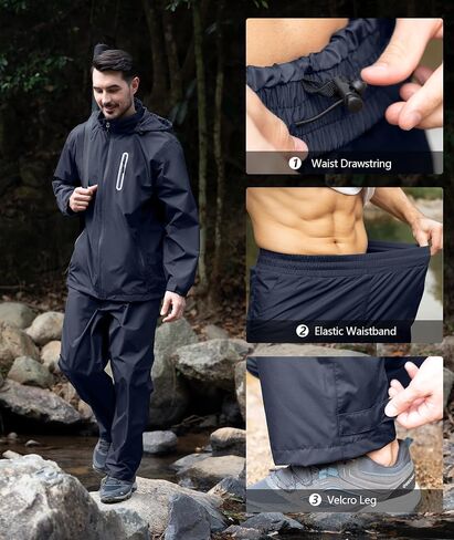 ZITY Rain Suit for Men Waterproof Golf Rain Gear with Lightweight Breathable Mesh Waterpoof Zipper Pockets for Fishing Hiking in Saudi Arabia