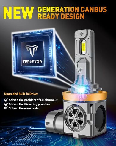 Brightest Upgraded H11/H9/H8 Bulbs, 40000LM 10X Brightner, 1:1 Halogen Size, 10-Year Extended Lifespan, 6500K Cool White, Canbus Ready, Plug and Play, Pack of 2 in Kuwait