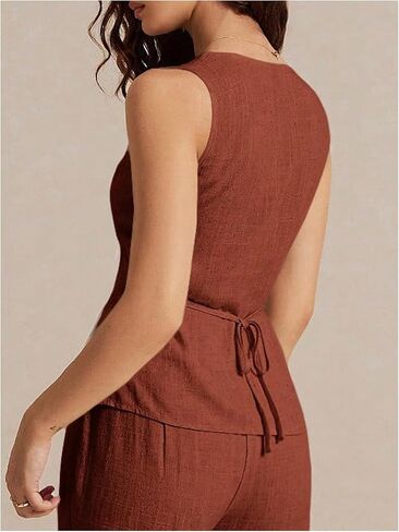 SHENHE Women's Linen Square Neck Button Up Tank Top Dressy Summer Vest Sleeveless Top in Saudi Arabia