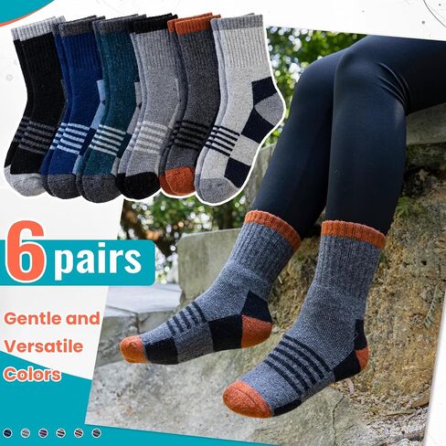 جوارب Velice Kids Merino من الصوف للتنزه سيرًا على الأقدام للأطفال الصغار والأولاد والبنات، جوارب شتوية دافئة سميكة ودافئة، 6 أزواج in Saudi Arabia