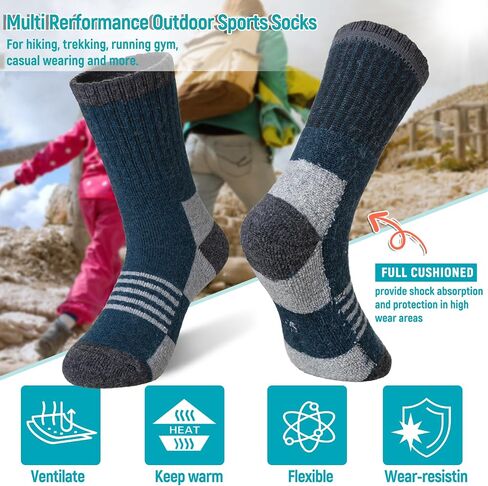 جوارب Velice Kids Merino من الصوف للتنزه سيرًا على الأقدام للأطفال الصغار والأولاد والبنات، جوارب شتوية دافئة سميكة ودافئة، 6 أزواج in Saudi Arabia