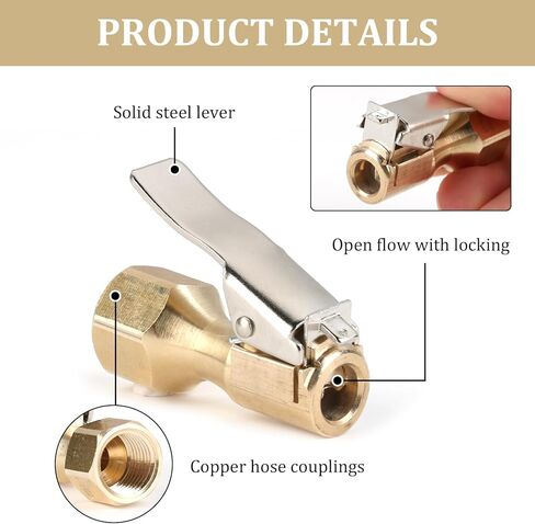 ظرف الهواء، ظرف منفاخ الإطارات، توصيل سريع لظرف الهواء، ظرف هواء قفل نحاسي مقاس 1/4 بوصة لملحقات ضاغط مقياس النفخ، حزمة من 2 in Kuwait