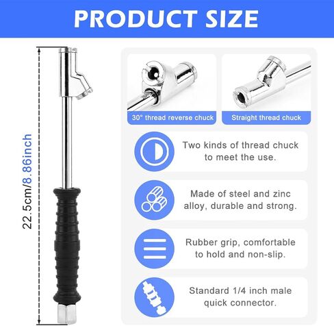 Extended Reach Dual Head Air Chuck 2-Way Connection 1/4" FNPT Straight Lock On Tire Inflate Chuck Tire Chuck w/Quick Plug Air Compressor Fill Kit for Truck RV Semi Dually Tires(Color:as Shown) in Saudi Arabia