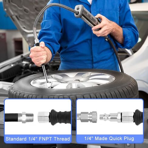 Extended Reach Dual Head Air Chuck 2-Way Connection 1/4" FNPT Straight Lock On Tire Inflate Chuck Tire Chuck w/Quick Plug Air Compressor Fill Kit for Truck RV Semi Dually Tires(Color:as Shown) in Saudi Arabia