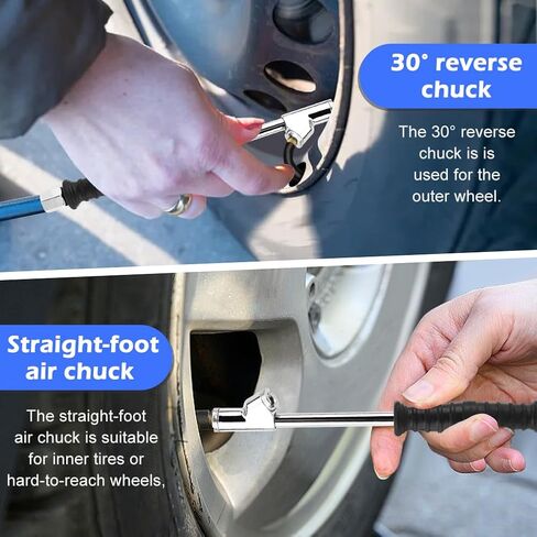 Extended Reach Dual Head Air Chuck 2-Way Connection 1/4" FNPT Straight Lock On Tire Inflate Chuck Tire Chuck w/Quick Plug Air Compressor Fill Kit for Truck RV Semi Dually Tires(Color:as Shown) in Saudi Arabia