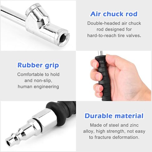 Extended Reach Dual Head Air Chuck 2-Way Connection 1/4" FNPT Straight Lock On Tire Inflate Chuck Tire Chuck w/Quick Plug Air Compressor Fill Kit for Truck RV Semi Dually Tires(Color:as Shown) in Saudi Arabia