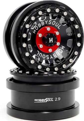 HOBBYSOUL 4 Rims 2.9 Beadlock Wheels, 8mm Negative Offset 2.9 Wheels Hex 17mm Rims Black Silver Color For 1/6 RC Mud Crawler Truck Axial SCX6 Trail Upgrade Parts, (4-Pack) in Kuwait