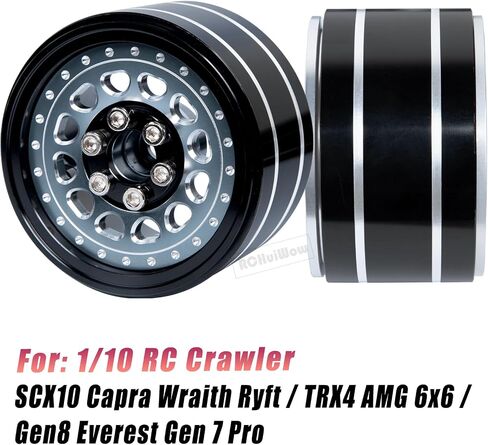 RC Wide 1.57'' (40mm) 2.2 Beadlock Wheels for SCX10 Capra Wraith Ryft / TRX4 AMG 6x6 / Gen8 Everest Gen 7 Pro,Adjustable 4 Offsets Rims,4Pack,Titanium w/Black in Kuwait