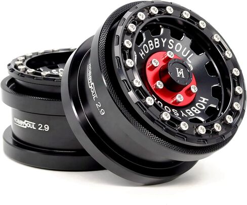 HOBBYSOUL 4 Rims 2.9 Beadlock Wheels, 8mm Negative Offset 2.9 Wheels Hex 17mm Rims Black Silver Color For 1/6 RC Mud Crawler Truck Axial SCX6 Trail Upgrade Parts, (4-Pack) in Kuwait