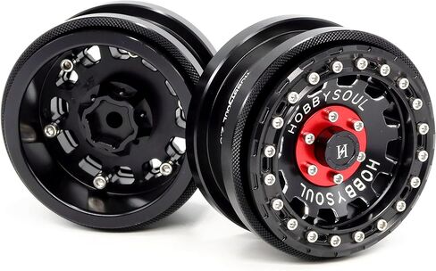 HOBBYSOUL 4 Rims 2.9 Beadlock Wheels, 8mm Negative Offset 2.9 Wheels Hex 17mm Rims Black Silver Color For 1/6 RC Mud Crawler Truck Axial SCX6 Trail Upgrade Parts, (4-Pack) in Kuwait