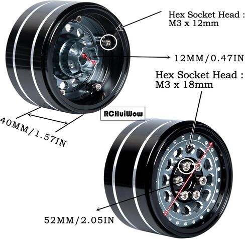 RC Wide 1.57'' (40mm) 2.2 Beadlock Wheels for SCX10 Capra Wraith Ryft / TRX4 AMG 6x6 / Gen8 Everest Gen 7 Pro,Adjustable 4 Offsets Rims,4Pack,Titanium w/Black in Kuwait