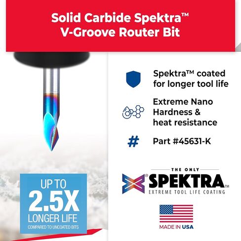 لقمة توجيه من Amana Tool Spektra Extreme Tool Life مصنوعة من الكربيد الصلب على شكل حرف V، 45624-K، 60 درجة × 1/4 عمق × 7/32 قناة × 1/4 بوصة ساق 3 فلوت in Kuwait