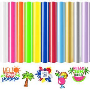 HTVRONT Neon HTV Heat Transfer Vinyl - 12 Pack HTV Vinyl with 11 Assorted Colors Iron on Vinyl and 1 Teflon Sheet, Neon HTV Sheets Compatible with Sillhoutte Cameo and Cricut - 12X10in HTV