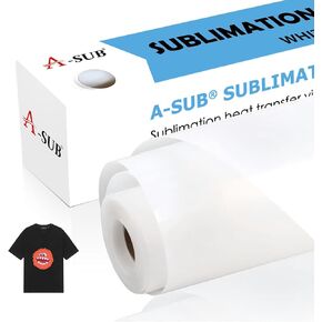 A-SUB Sublimation HTV for Dark and Light Fabric, 12" X 10FT Matte Sublimation Vinyl, White HTV Vinyl for Sublimation on Cotton Fabric - T-Shirt, Pillow, Bag