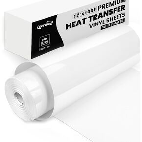 Lzerking Vinyl Heat Transfer 12" x 100FT-White Matte Htv Iron On Vinyl Roll for Cricut/Cameo Bundle, DIY Shirts, Bags, Socks, Shoes, Pillow and Other Frabic - Washed and Easy to Cut & Weed