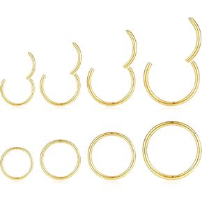 8Pcs 18G Nose Rings Hoops Set Surgical Stainless Steel Nose Piercing Jewelry for Women Men Hinged Clicker Hypoallergenic Septum Nose Lip Rings 6mm 8mm 10mm 12mm