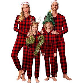 Ekouaer Family Matching Hoodie Onesies Zipper Christmas Jumpsuit 2023 Winter Fashion One Piece Pajamas