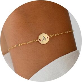 BAYLAY Gold Initial Bracelets for Women Girls Gifts - 18K Gold Plated Letter Initial Bracelet Dainty Disc Monogram Bracelet Gold Bracelets for Women Gold Jewelry Gifts for Women Teen Girls