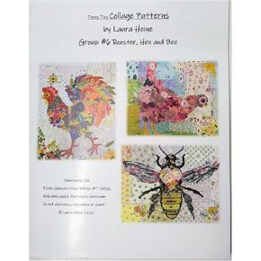 Laura Heine Quilt Pattern for Fiberworks Inc - Teeny Tiny Collage Patterns Set #6: Rooster, Hen, and Bee