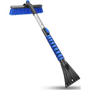 Ice Scraper Brush for Car Windshield Window, Aluminum Extendable Snow Brush for Car Window with Foam Grip and 360° Pivoting, Soft Broom Head for SUV Truck Auto Vehicle Accessories