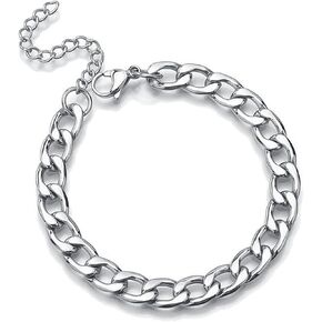 Link Bracelets Grunge & Punk Stainless Steel Chain Silver Color Men's Accessories, Multiple Sizes Rock style jewelry