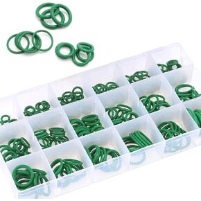 270 PCS Automobive O-Ring Rubber Ring Assortment Set, 18 Sizes of Air Conditioning Compressor Seals with Box, Oil and Heat Resistant Seal Repair Parts, Universal Accessories for Cars (Green)